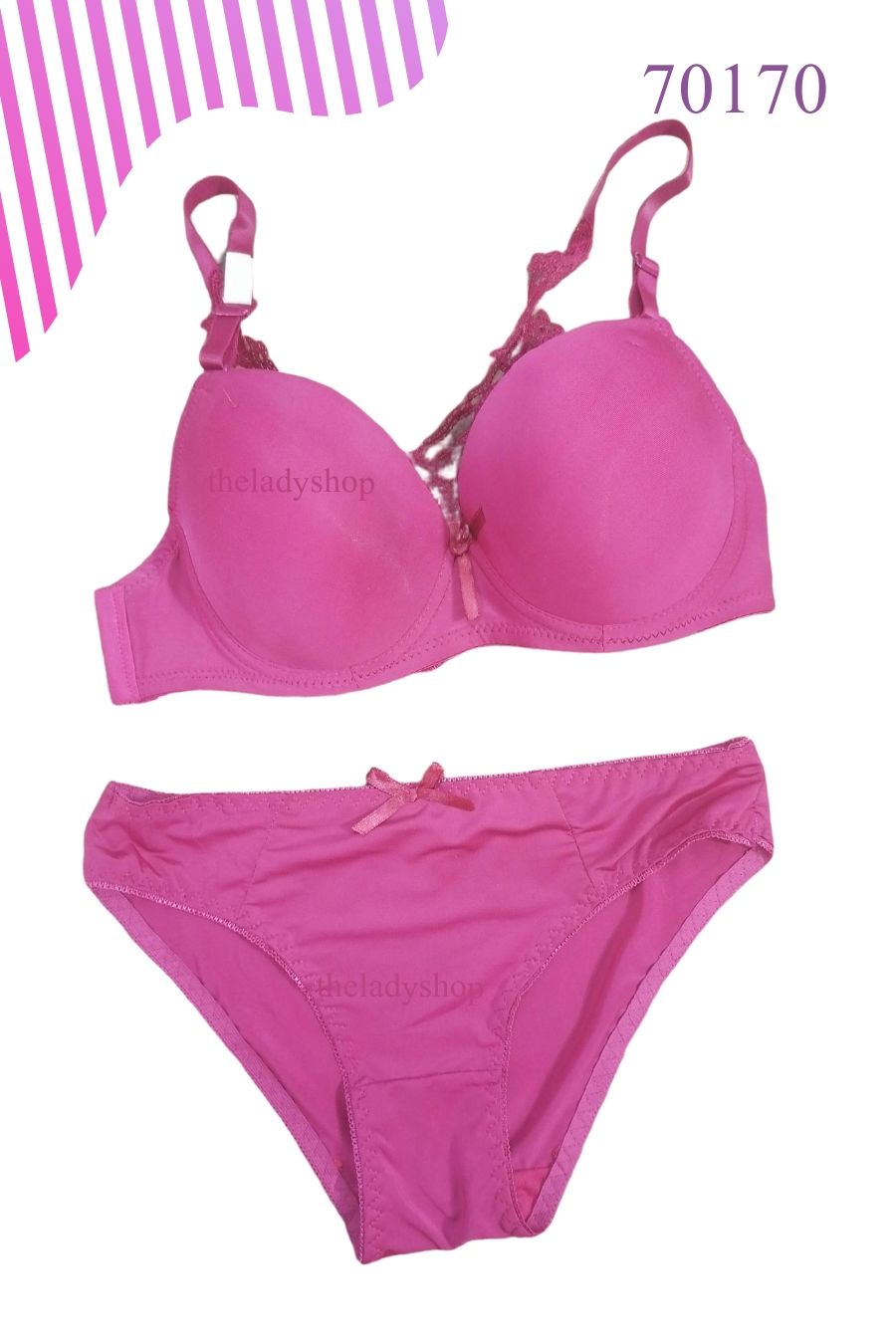 2pc foam bra with butterfly back side open & panty set - Pink