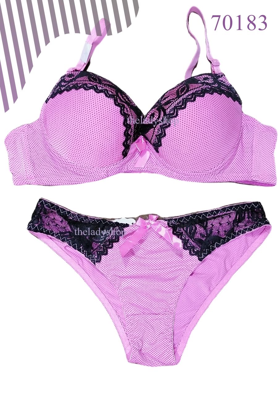 2pc foam bra panty set dot print - Pink - Buy Bra, Nightwears , Panties in  Pakistan