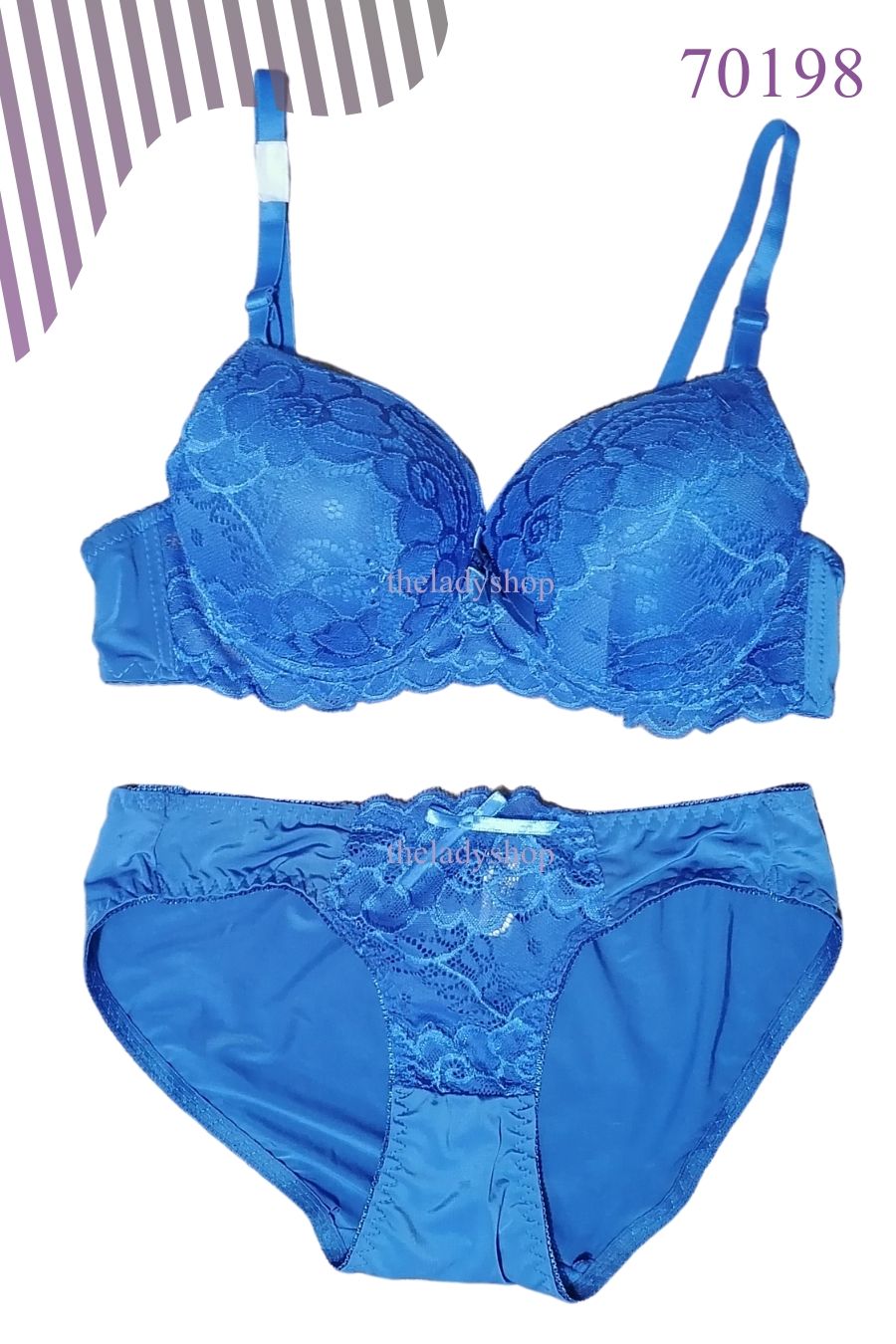 2pc fancy lace on top bra & panty set - Blue - Buy Bra, Nightwears ,  Panties in Pakistan