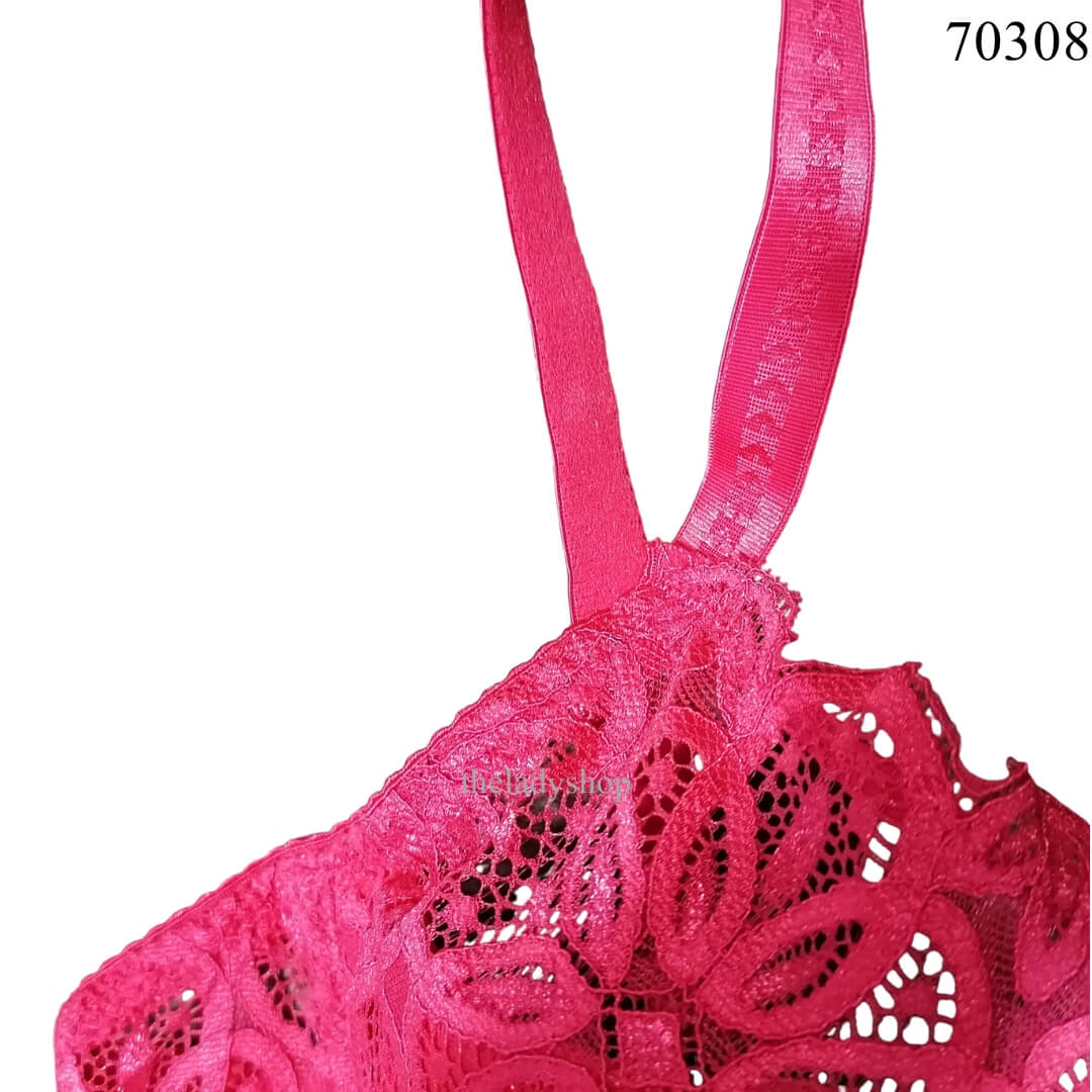 Imported Quality Fancy Nylon Net Lace Bra Half Padded Wired - Red