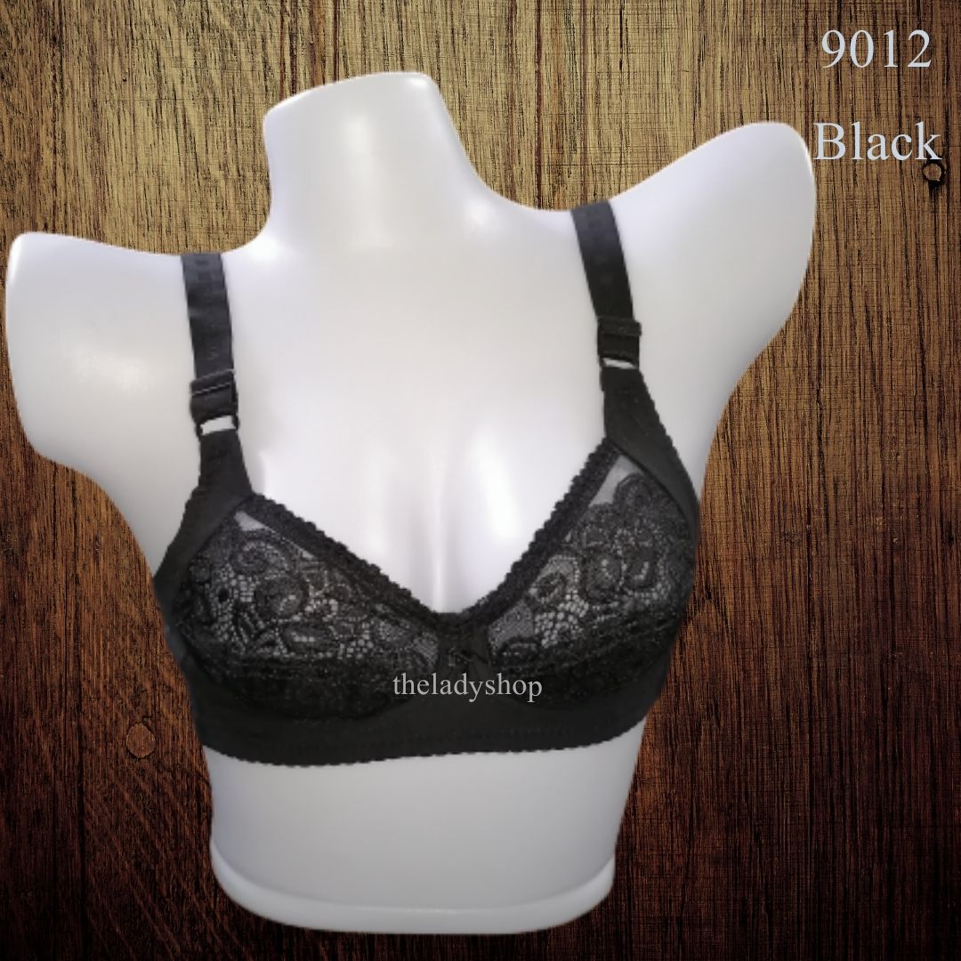 Imported Quality Fancy Nylon Net Lace Bra Half Padded Wired - Black